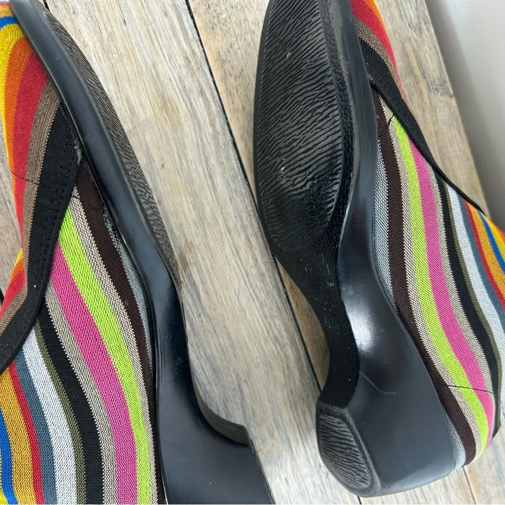 Multi-Colour Striped Pattern Ankle Sock Low Heel Booties - Picture 7 of 8